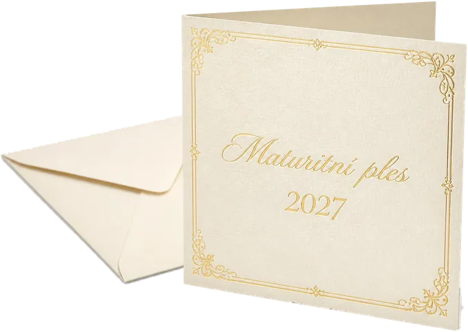 Pozvánka na maturitní ples se zlatou ražbou